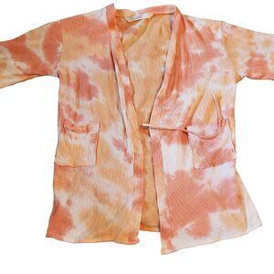 Wild Sage Pink and Orange Tie-Dye Robe Cardigan Kimono Cover Up Summer